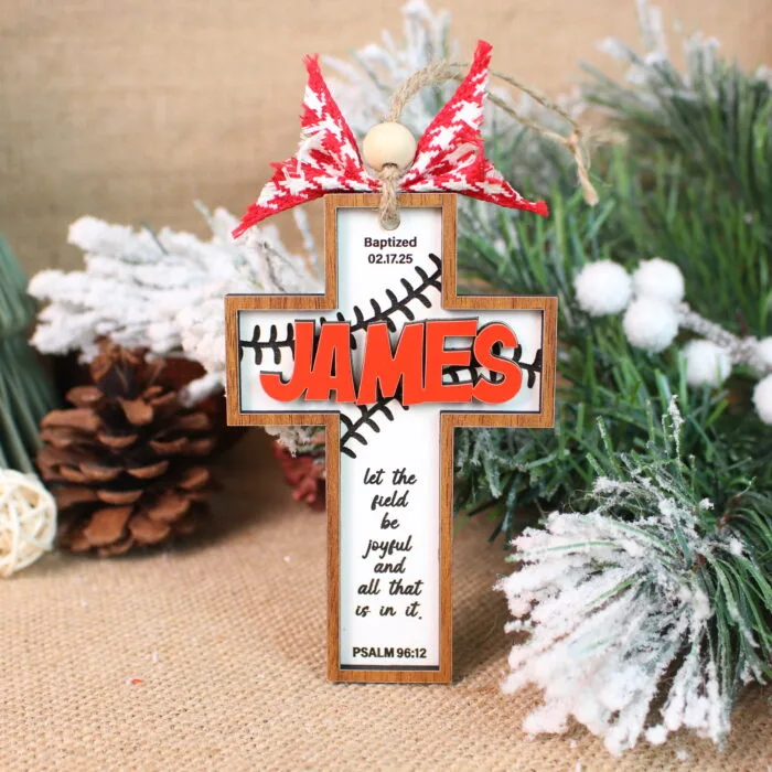 Personalized Baseball Cross Ornament – Custom Baptism & Christening Gift | Personalized Ornament