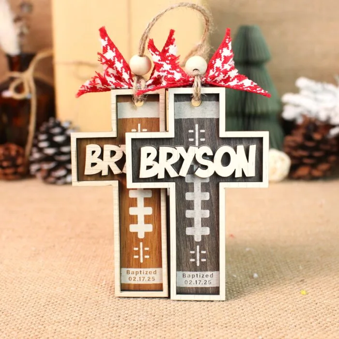 Personalized Football Baptism Ornament – Custom Christening Keepsake | Personalized Ornament