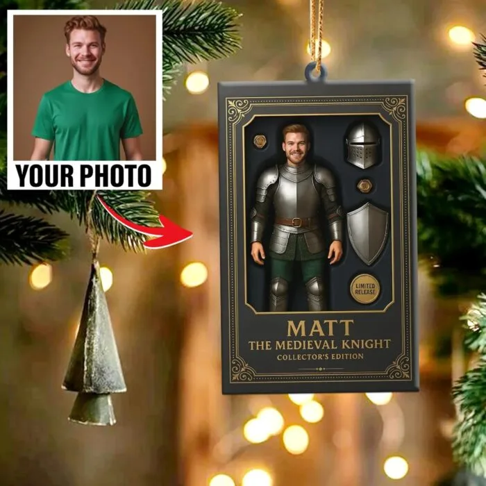 Personalized 2D Flat Medieval Knight Ornament – Custom Name Keepsake | Personalized Ornament