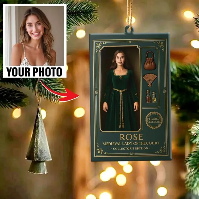 Personalized 2D Flat Medieval Lady Ornament – Custom Name Keepsake | Personalized Ornament