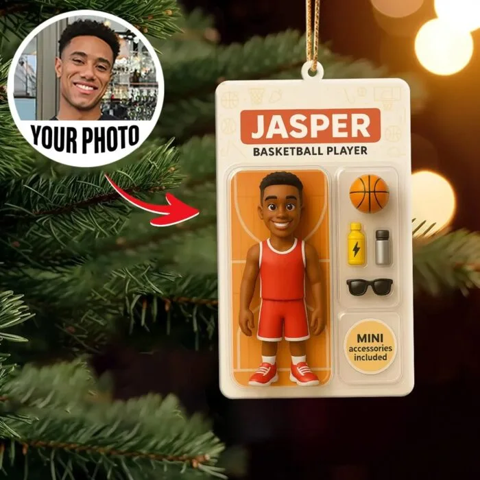 Personalized 2D Flat Cartoon Basketball Player Ornament – Custom Name Xmas Keepsake | Personalized Ornament