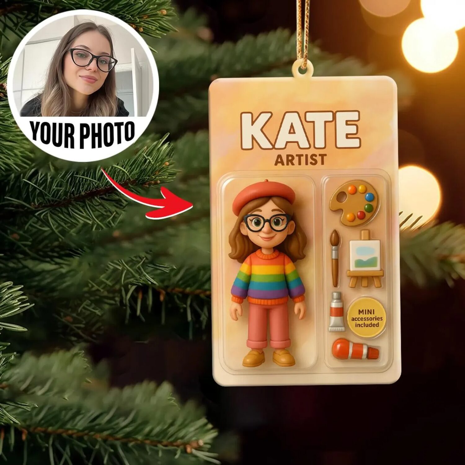 Personalized 2D Cartoon Flat Printing Artist Ornament – Custom Artist Keepsake | Personalized Ornament - Image 2