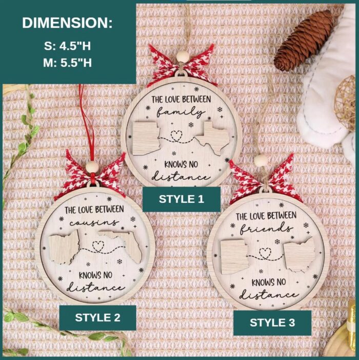 Personalized Long Distance Gift – “The Love Between Family Knows No Distance” Ornament | Personalized Ornament - Image 2