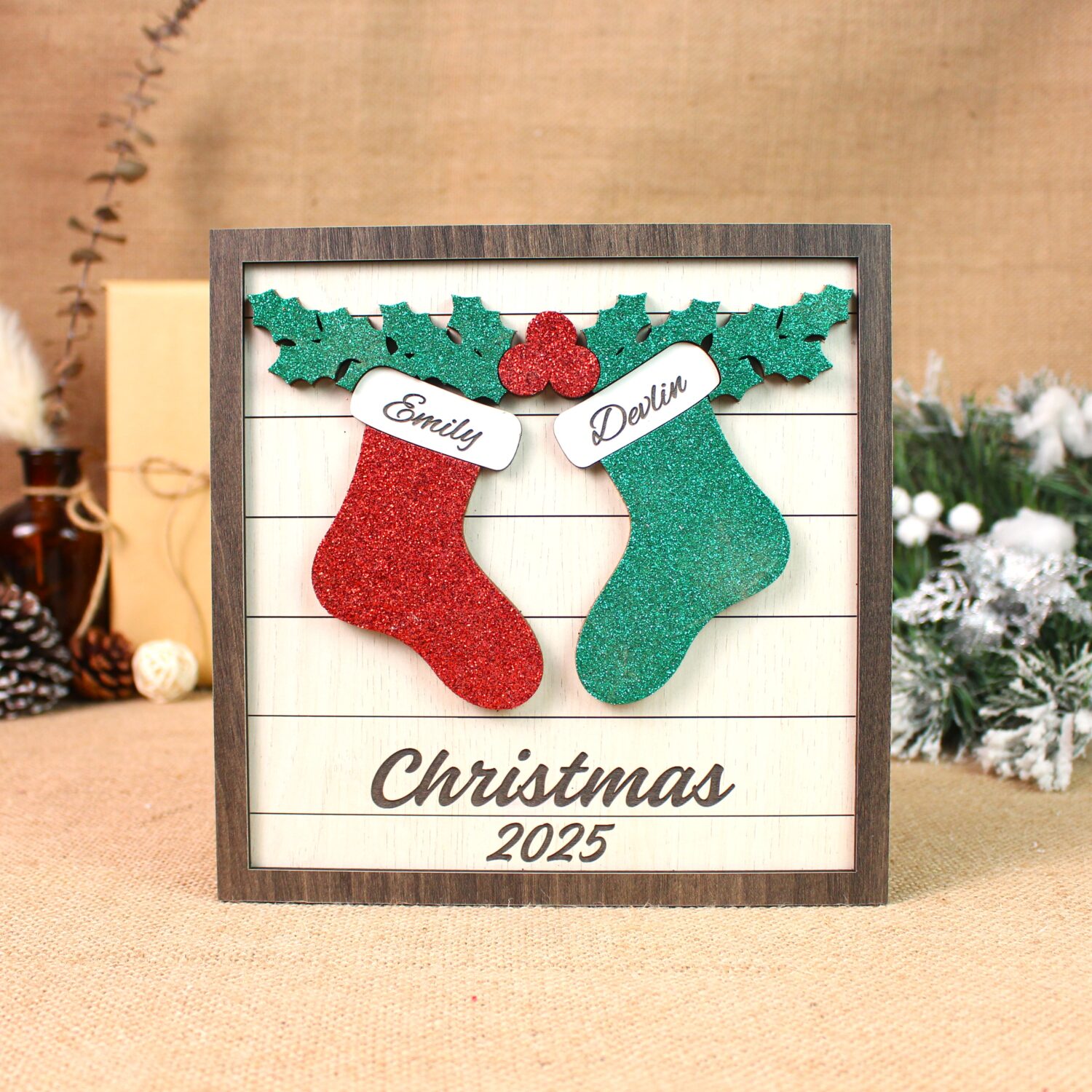 Personalized Christmas Couple Wedding Sign 2025 – Custom Names Wedding Keepsake | Personalized Custom - Image 4