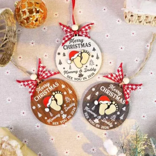 Personalized “See You in 2026” Baby Announcement Ornament – Merry Christmas Expecting Parents | Personalized Ornament | Woodhug