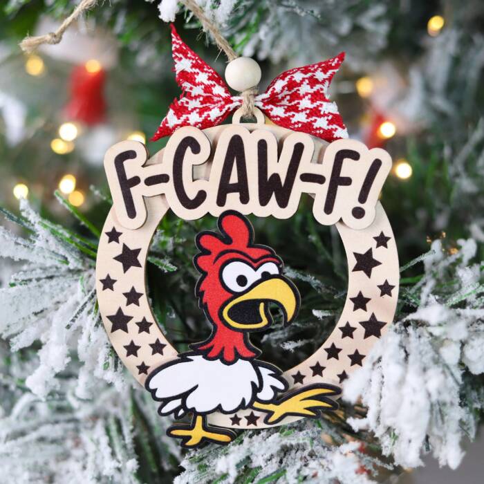 Funny Chicken “F-CAW-F” Ornament – Personalized Farmhouse Christmas Keepsake | Personalized Ornament - Image 2