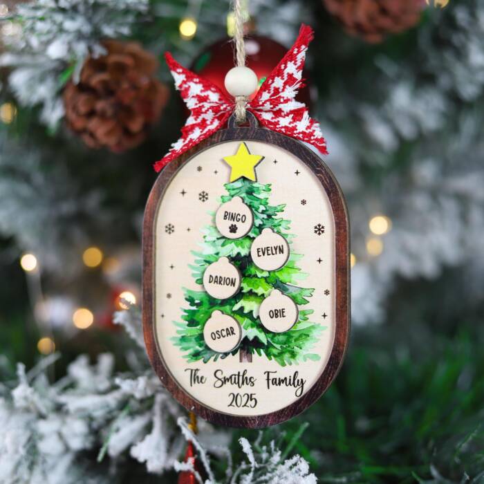 Personalized Family Christmas Ornament – Watercolor Tree Design + Custom Names & Year | Personalized Ornament - Image 3