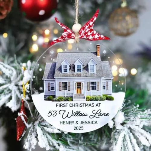 Personalized House Photo Ornament – First Christmas in Our New Home Keepsake | Personalized Ornament