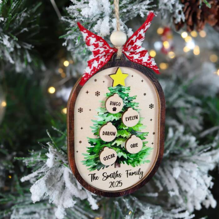 Personalized Family Christmas Ornament – Watercolor Tree Design + Custom Names & Year | Personalized Ornament - Image 4