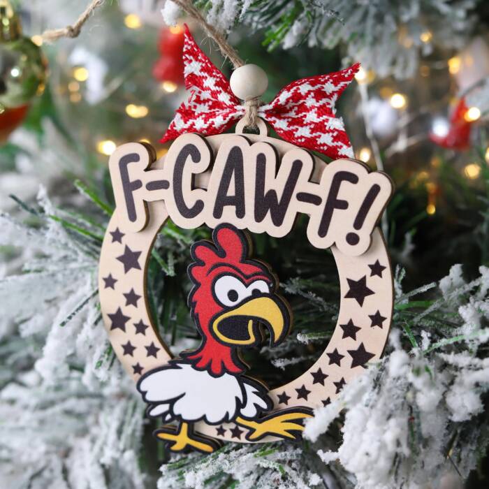 Funny Chicken “F-CAW-F” Ornament – Personalized Farmhouse Christmas Keepsake | Personalized Ornament - Image 4