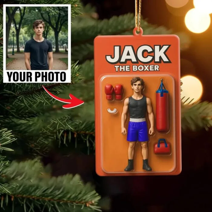 Personalized Male Boxing Photo Flat Ornament – Custom Name Boxing Keepsake | Personalized Ornament