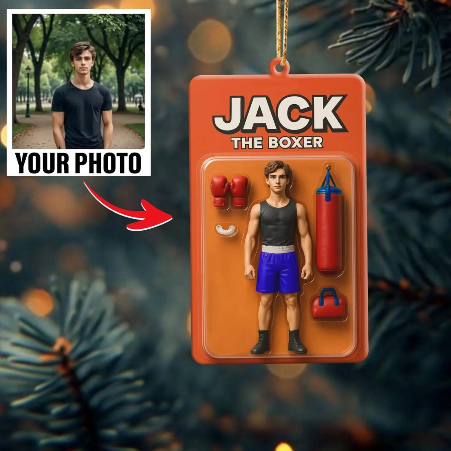 Personalized Male Boxing Photo Flat Ornament – Custom Name Boxing Keepsake | Personalized Ornament - Image 2