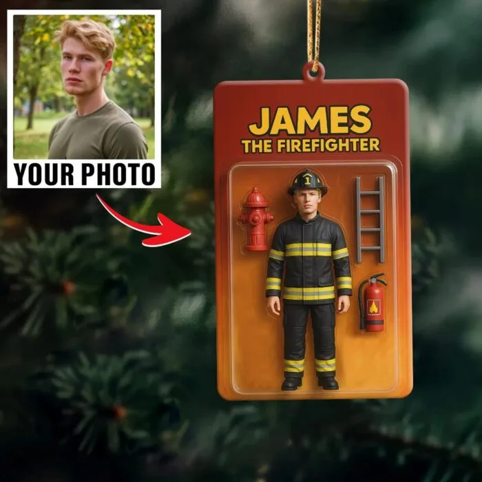 Personalized Firefighter Photo Ornament – Custom Name Hero Keepsake | Personalized Ornament