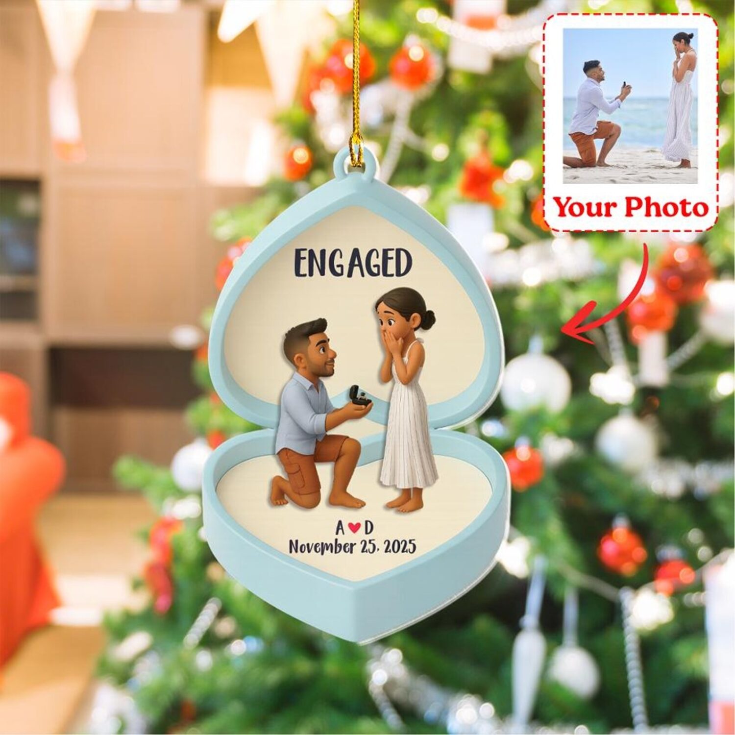 Custom Photo Figure Engagement Ornament – Personalized Couple Keepsake | Personalized Ornament - Image 4