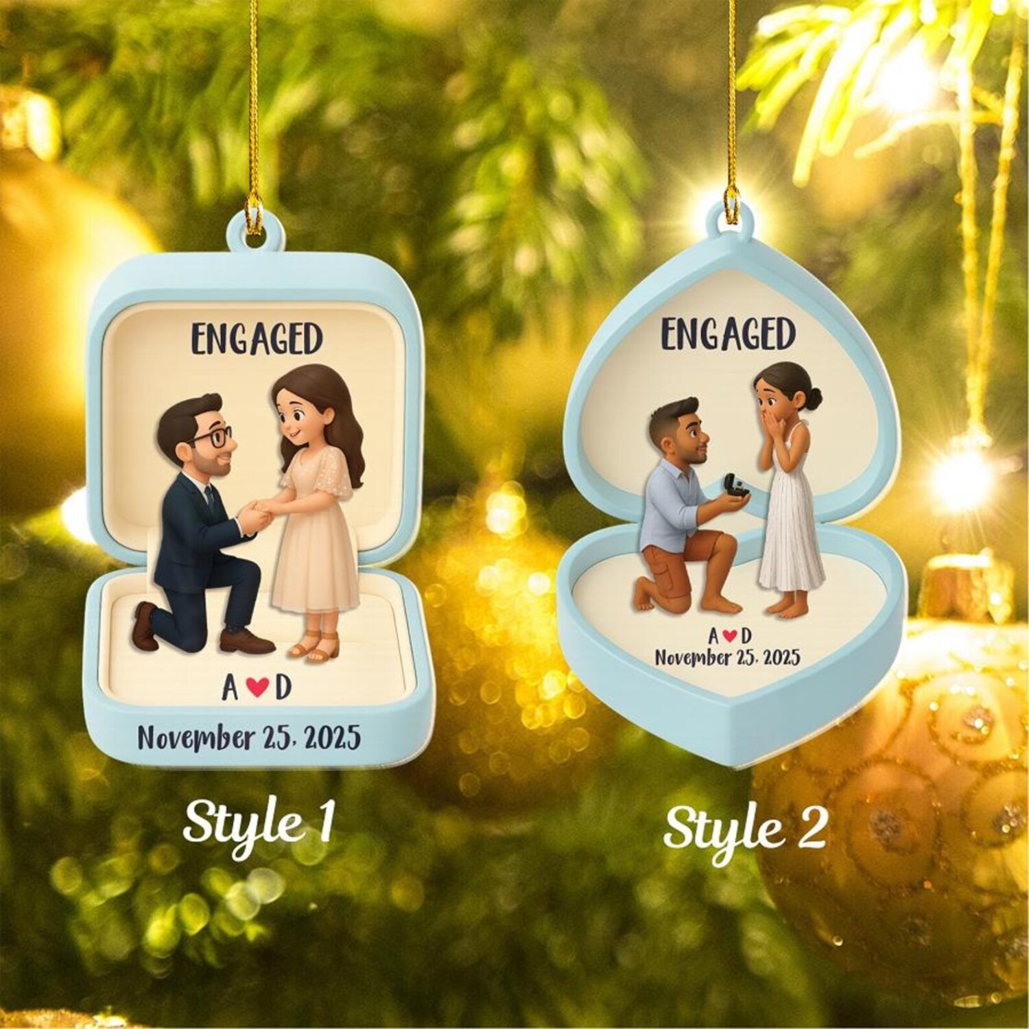 Custom Photo Figure Engagement Ornament – Personalized Couple Keepsake | Personalized Ornament - Image 2