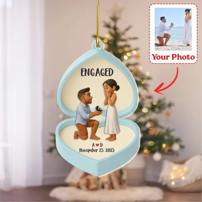 Custom Photo Figure Engagement Ornament – Personalized Couple Keepsake | Personalized Ornament
