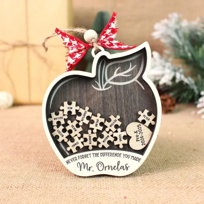Personalized Teacher Puzzle Shaker Ornament – Custom Class Keepsake | Personalized Ornament | Woodhug