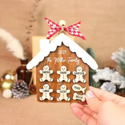 Personalized Gingerbread Family House Ornament – Custom Family Names & Year Keepsake | Personalized Ornament | Woodhug