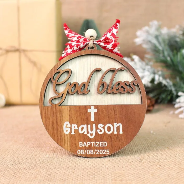 Personalized God Bless Baby Christening Ornament – Custom Name & Date Keepsake | Personalized Ornament