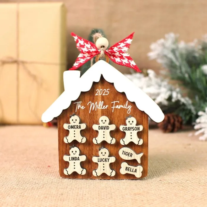Personalized Gingerbread Family House Ornament – Custom Family Names Keepsake | Personalized Ornament | Woodhug