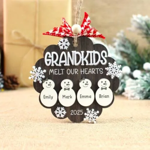 Personalized Snowman Grandkids Ornament – Custom Names Keepsake | Personalized Ornament | Woodhug