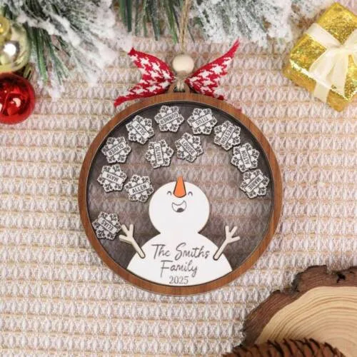 Personalized Snowman Family Ornament – Custom Family Names & Year Keepsake | Personalized Ornament | Woodhug