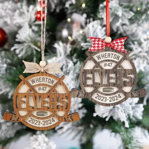 Personalized Hockey Player Ornament – Custom Name & Number Keepsake | Personalized Ornament | Woodhug