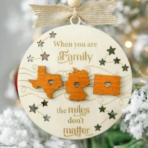 Personalized Family Long Distance Ornament – “Miles Don’t Matter” Custom Keepsake | Personalized Ornament | Woodhug