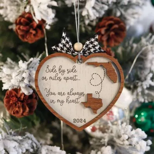 Personalized State to State Ornament – Long-Distance Keepsake “Miles Apart But Close at Heart” | Personalized Ornament | Woodhug