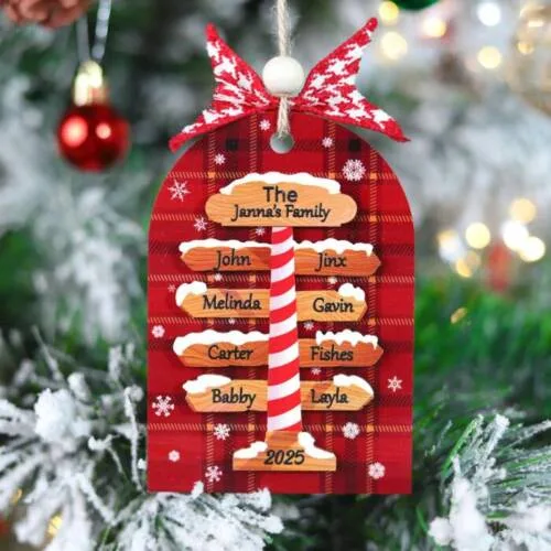 Personalized Family Name North Pole Ornament – Custom Names & Year Keepsake| Personalized Ornament | Woodhug