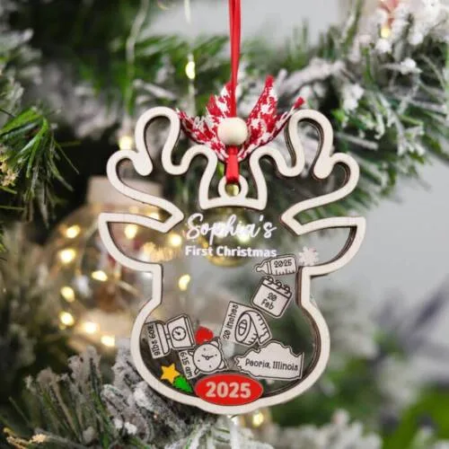 Personalized Baby’s First Christmas Ornament – Reindeer Design Keepsake | Personalized Ornament | Woodhug